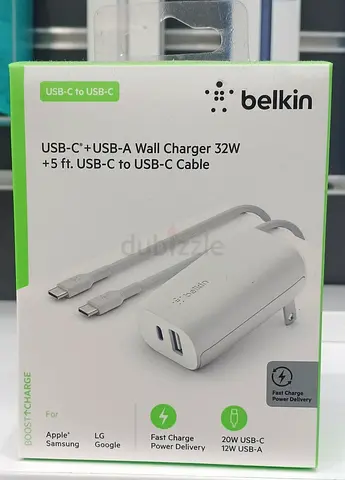 BELKIN 32W USB-C + USB-A WALL CHARGER (WCB004dq) WHITE