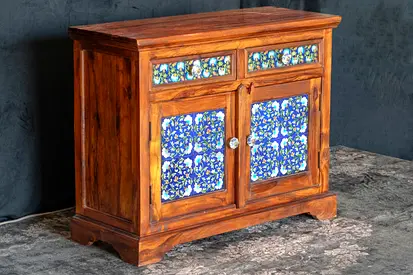 Wooden Cabinet with Ceramic Tile Inlay