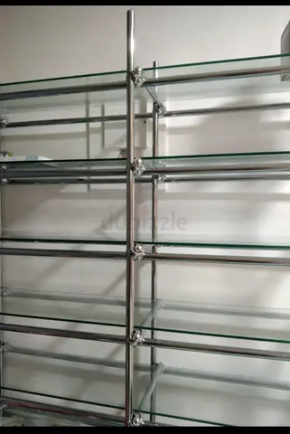 Modern Glass Shelf Unit with Chrome Frame