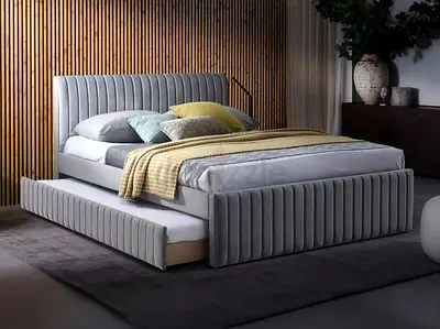 Brand new customisable king size fabric bed with trundle