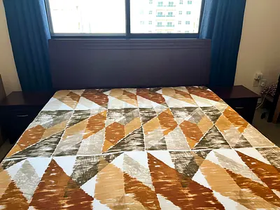Stylish Geometric Bedspread and Nightstands Set || Negotiable price