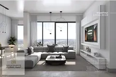 A **one-bedroom apartment with a living room** featuring a **direct pool view** in **Al Mamsha – S