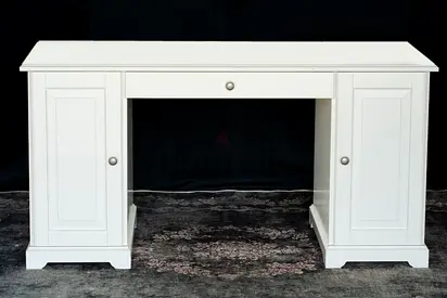 White Wooden Study / Office Desk with Storage