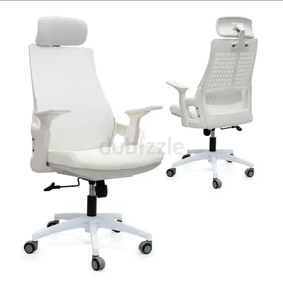 Comfortable White Office Chair with Adjustable Features