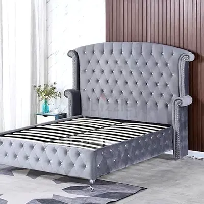 New Luxurious Grey Upholstered Tufted Queen Bed Frame  - Hydraulic Storage available on demand