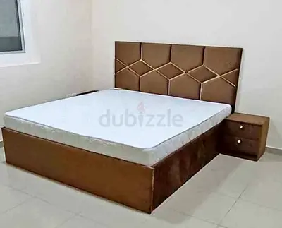 Modern king size 180*200cm Bed with Stylish Headboard and Nightstand