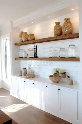 Chic White Cabinet with Open Shelves for Storage