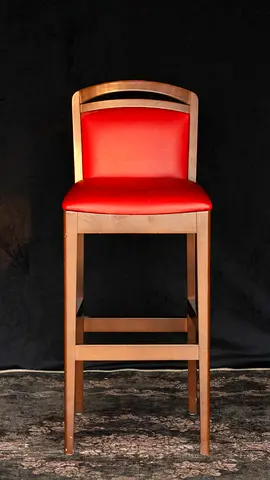 Wooden Bar Stool with Red Cushioned Seat