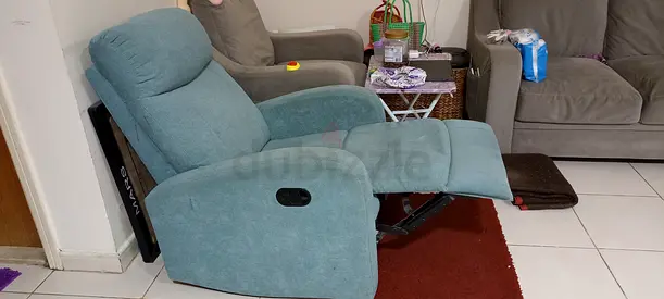 Comfortable Recliner Chair in Soft Blue Fabric