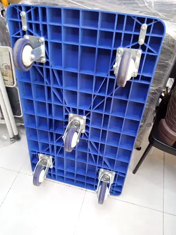 Durable Blue Plastic Utility Table with 5  Wheels length 90cm width 60cm loading 600kg