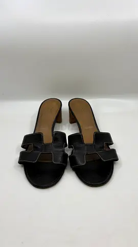 Hermes Black Leather Oasis Slide Sandal - Size 38