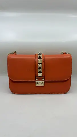 Valentino Garavani Coral Orange Leather Medium Rockstud Glam Lock Flap Bag