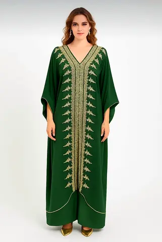 Elegant Green Kaftan with Embroidery