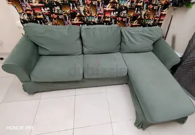 IKEA (Ektorp) Comfortable Green Sofa with Chaise Lounge