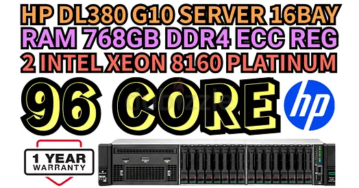 HP PROLIANT DL380 G10 SERVER 768GB RAM DDR4 96 CORE 2 INTEL XEON PLATINUM 8160 SSD DRIVE 8TB