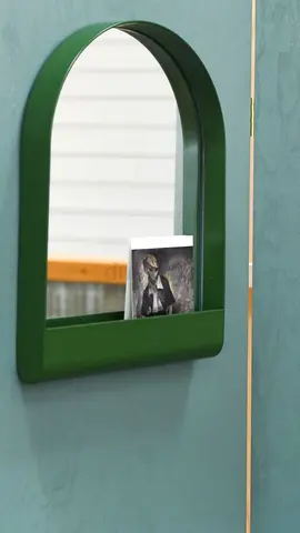 Modern Green Wall-Mounted Mirror with Shelf