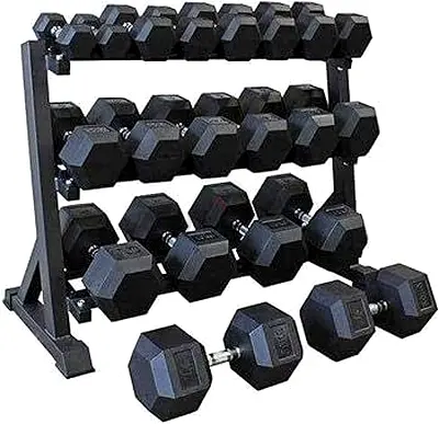 Rack with rubber hexagonal dumbbells 2.5 KG to 15KG