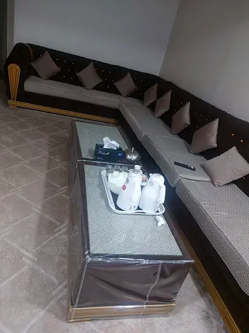 Stylish L-Shaped Sofa with Coffee Table