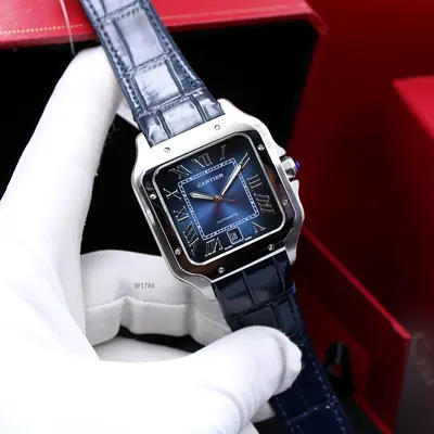 Elegant Cartier Watch with Blue Leather Strap