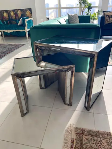 Augustus Mirrored Nesting Side Tables – Set of 2 (Large  Small)