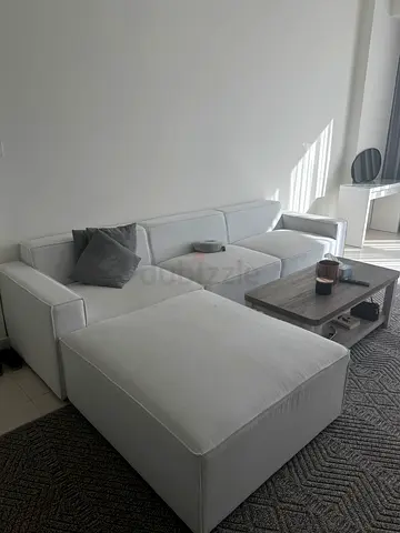 Sectional L-Shaped Luxury Sofa For Living Room Solid Wood Corner Modern Design Couch, White