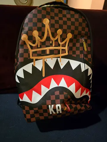 Stylish Checkerboard Design Backpack with Crown