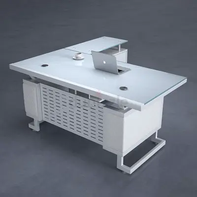 L shape modern tempered glass table