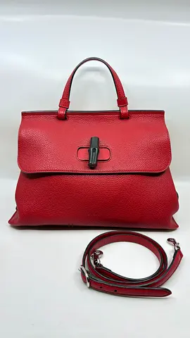 Gucci Bamboo Red Leather Top Handle Bag