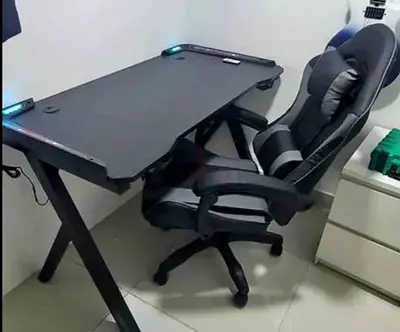 Stylish Black Gaming Desk and Ergonomic Chair Set