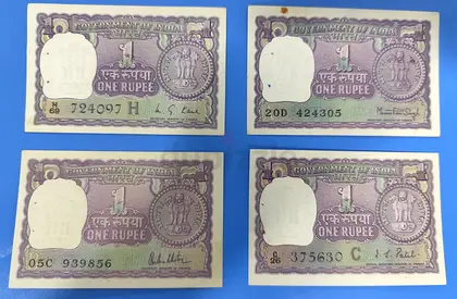 Rare Vintage One Rupee Notes from India