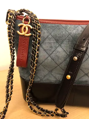 Chanel Gabrielle Navy Quilted Suede And Leather