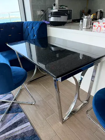 Marble Top Dining Table 120x80 cm Chrome Legs