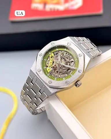 Stylish Ap Automatic Skeleton Watch with Green Details
