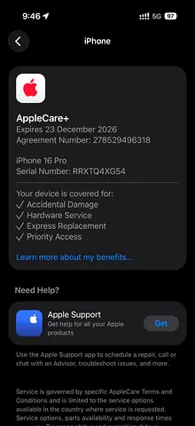IPHONE 16 PRO 256 GB WITH APPLE CARE+ WARRANTY 11 MONTHS