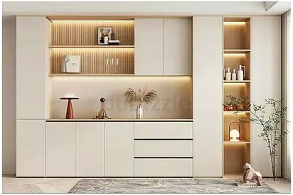 Modern Minimalist Entertainment Center with Integrated Shelving