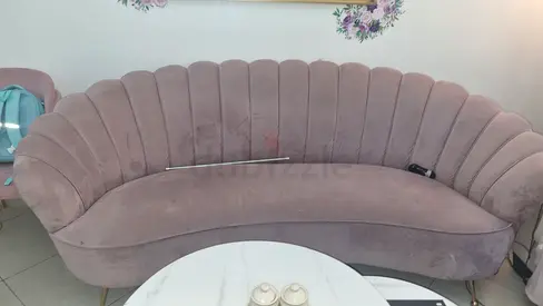 Stylish Velvet Pink Sofa and dining table set  with 6 chairs