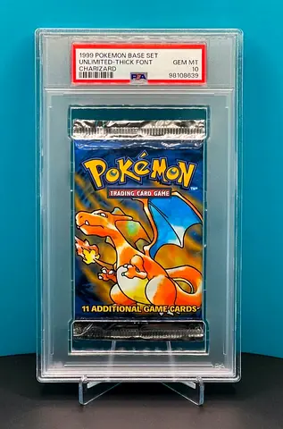 Pokemon 1999 Base Set Unlimited-Thick Font Charizard Pack PSA10