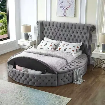 Luxurious Grey Velvet Bed with Storage