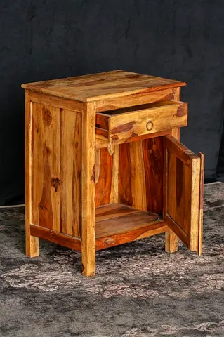 Solid Wooden Side Tables – Set of 2 | Drawer  Cabinet Storage