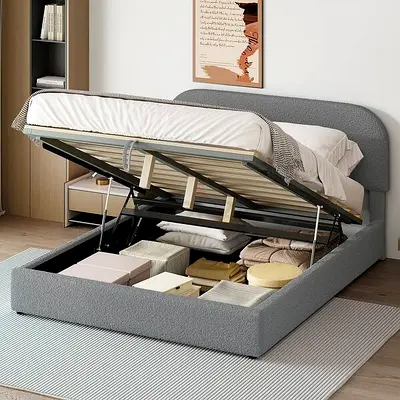 King. Size hydraulic storage customisable fabric bed