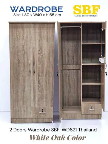 Stylish 2-Door Wardrobe in White Oak
