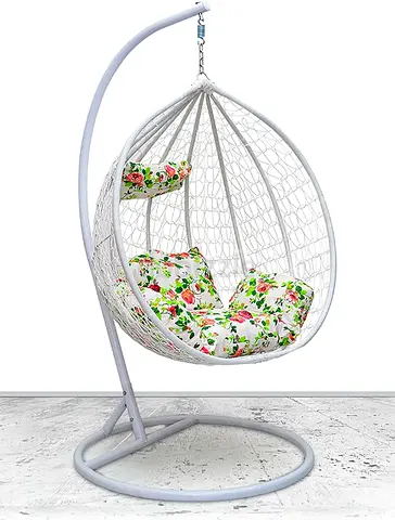Cozy Hanging Egg Chair with Floral Cushions