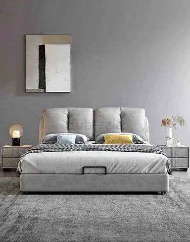Modern Grey Fabric Queen Size Bed