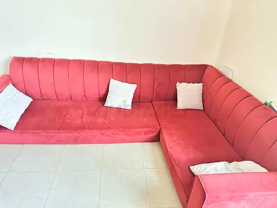 Cozy Pink Sectional Sofa with Cushions