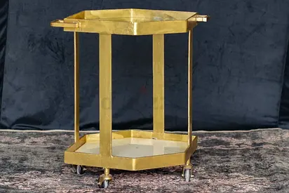 Elegant Gold Serving Cart with Glass Shelves