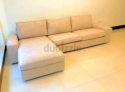 Stylish Beige Fabric Sofa with Chaise Lounge