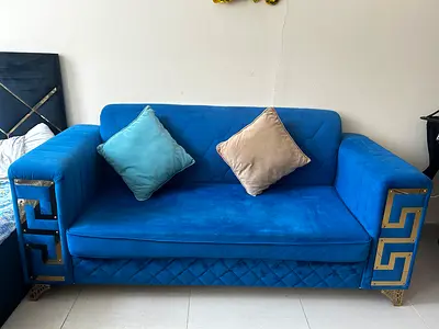 Elegant Blue Sofa with Cushions