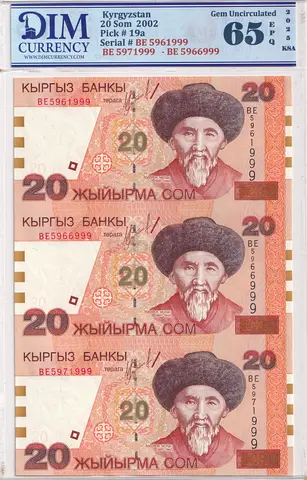 Kyrgyzstan Banknote 20 Som 2002 DIM 120 AED