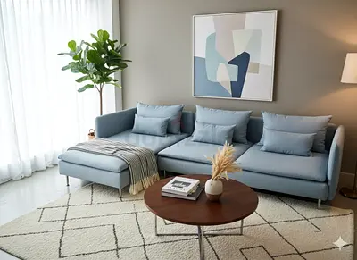 Soderhamn L shape four seat sofa sky blue