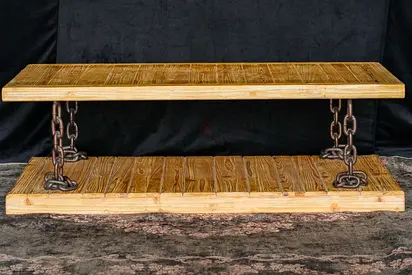 Rustic Wooden Coffee Table with Chain Design